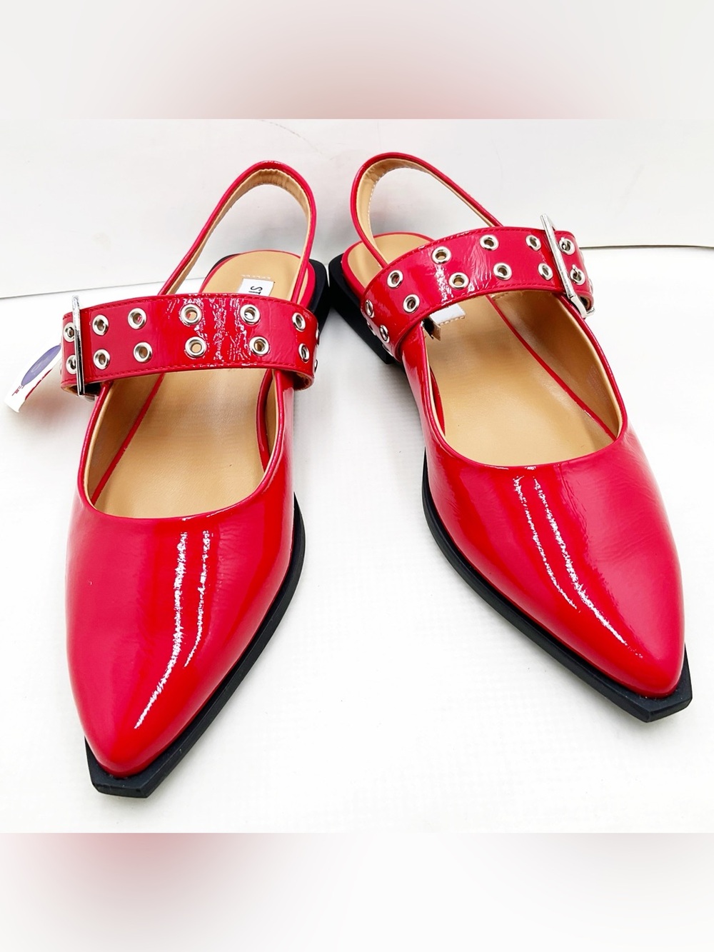 🆕{Steve Madden} Smokee Red Patent Pointed Slingback with Grommet Straps - Picture 13 of 16